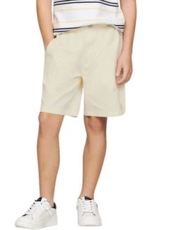 Bermudes Tommy Hilfiger En Popelina Beige Pour Enfant.
