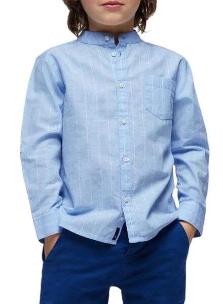 Chemise Mayoral Col Mao à Rayures Bleues Pour Garçon 2 Chemise Mayoral Col Mao à Rayures Bleues Pour Garçon – Image 2