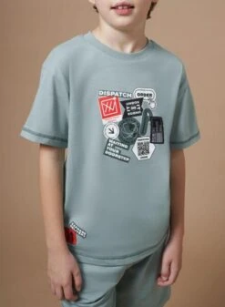 T-shirt Mayoral Stickers Vert Pour Garçon -Men's Clothing Soldes Boutique gallery K032859 4