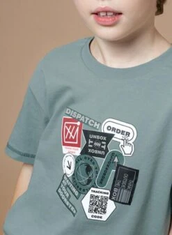 T-shirt Mayoral Stickers Vert Pour Garçon -Men's Clothing Soldes Boutique gallery K032859 5